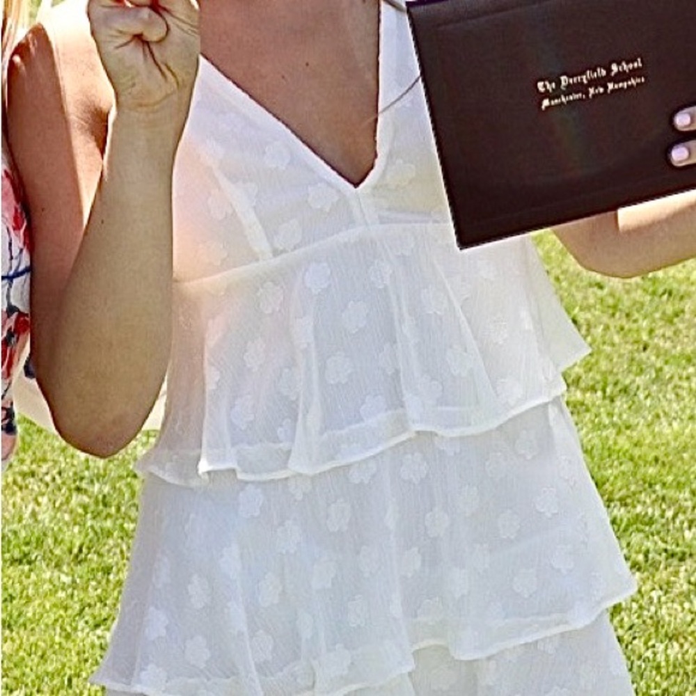 White Tiered Ruffle V-Neck Graduation Dress XS